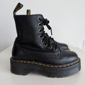 Dr Martens Boots Womens 7 Jadon III Black Pisa Leather Lace Up Combat Ankle EU38